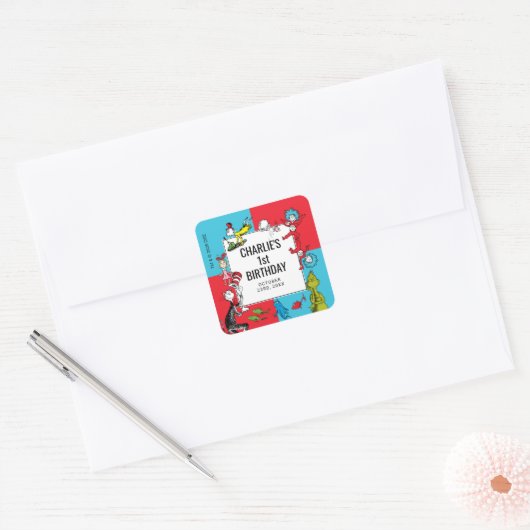 Dr. Seuss - personages | Verjaardag kinderen Vierkante Sticker (Envelop)