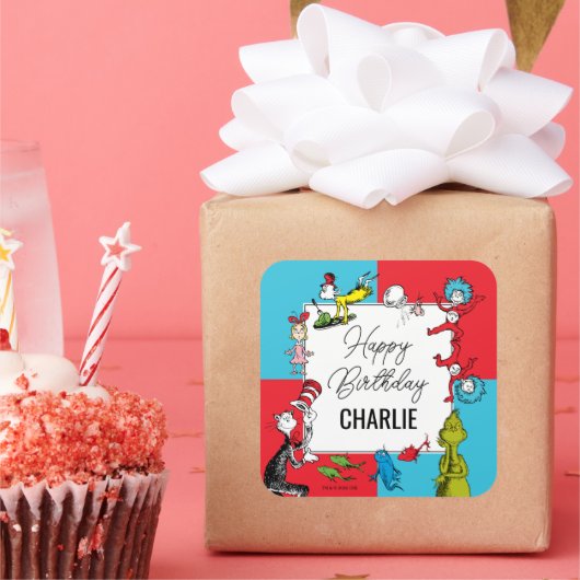 Dr. Seuss - personages | Verjaardag kinderen Vierkante Sticker (Feest)