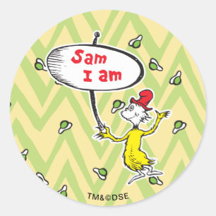 Dr. Seuss   Sam-I-Am met bord Ronde Sticker