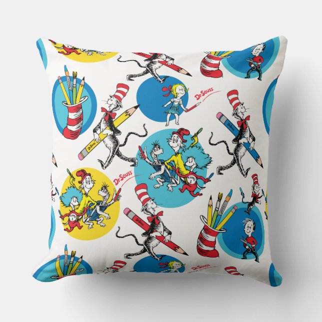 Dr. Seuss | Tekens met Potloden Patroon Kussen (Voorkant)
