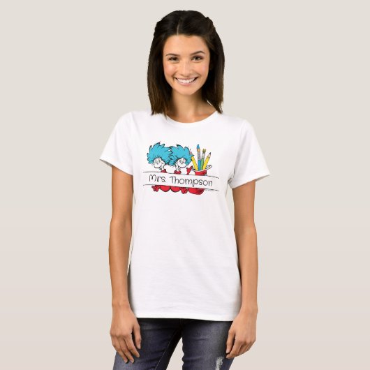 Dr. Seuss | Thing One Thing Two Docent Naam T-shirt (Voorkant volledig)