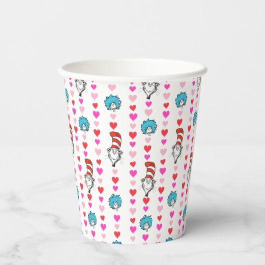 Dr. Seuss Valentijn | Kat in het Pet hartpatroon Papieren Bekers (Achterkant)