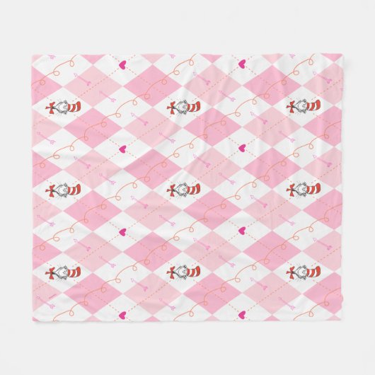 Dr. Seuss Valentijn| Roze Argyle The Cat in the H Fleece Deken (Voorkant (Horizontaal))