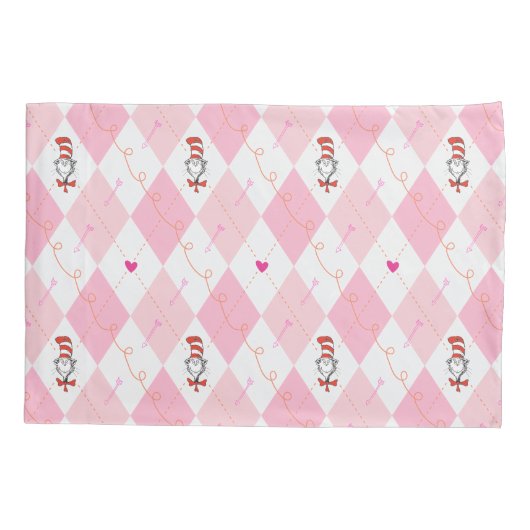 Dr. Seuss Valentijn| Roze Argyle The Cat in the H Kussensloop (Achterkant-Links)