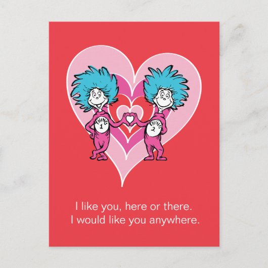 Dr. Seuss Valentijn | Thans 1 Thing 2 Feestdagenkaart (Voorkant)