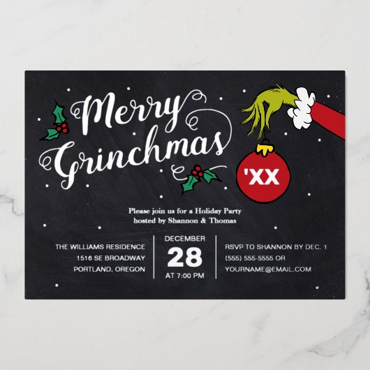 Dr. Seuss | vrolijk Grinch Kerstmis Folie Grinch H Folie Feestdagenkaart (Voorkant)