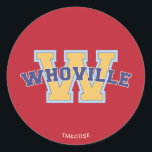 Dr. Seuss | Who-ville Athletic Logo Ronde Sticker<br><div class="desc">Wie is die in Who-ville. Het gaat allemaal om wie. Deze afbeelding is voorzien van de Who-ville Athletic Logo.</div>