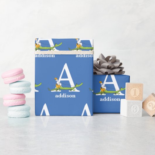 Dr. Seuss's ABC: Letter A - Wit | Voeg je naam toe Cadeaupapier (Baby Shower)