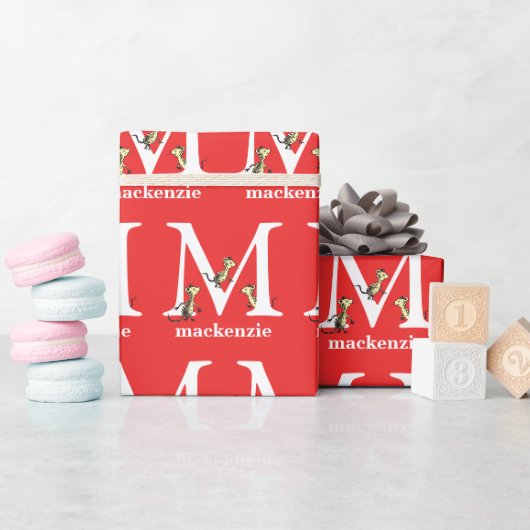 Dr. Seuss's ABC: Letter M - Wit | Voeg uw naam toe Cadeaupapier (Baby Shower)