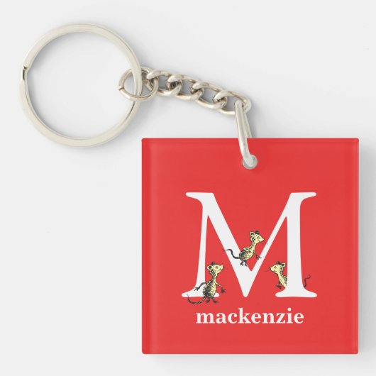 Dr. Seuss's ABC: Letter M - Wit | Voeg uw naam toe Sleutelhanger (Voorkant)