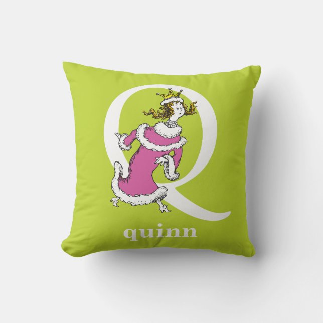 Dr. Seuss's ABC: Letter Q - Wit | Voeg uw naam toe Kussen (Voorkant)