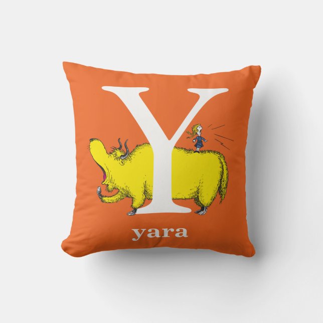Dr. Seuss's ABC: Letter Y - Wit | Voeg uw naam toe Kussen (Voorkant)