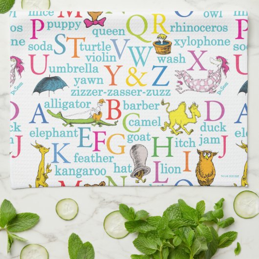 Dr. Seuss's ABC-patroon met woorden Theedoek (Gevouwen)