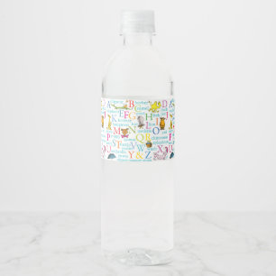 Dr. Seuss's ABC-patroon met woorden Waterfles Etiket