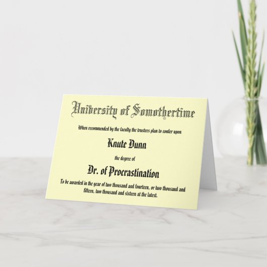 Dr. van Uitstelgedrag, laat wenskaart Kaart (Voorkant)