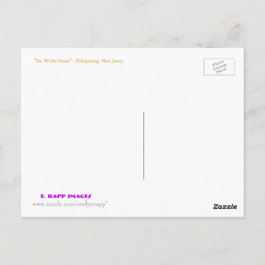 "Dr Wolfe House" Briefkaart (Achterkant)