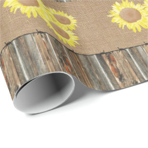 Draad en zonnebloemen, met Barnwood-houtskool Cadeaupapier
