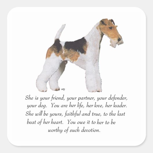 Draad Fox Terrier Aandenken VROUWELIJK Vierkante Sticker (Voorkant)