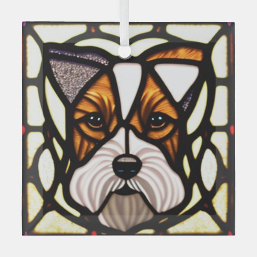 Draad Fox Terrier "Glas in lood" Glas Ornament (Voorkant)