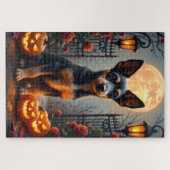 Draad Fox Terrier gotische Halloween-portretkunst Legpuzzel (Horizontaal)