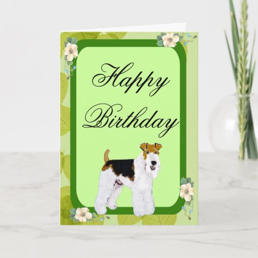 Draad Fox Terrier - groen blad ontwerp Kaart (Voorkant)