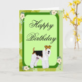 Draad Fox Terrier - groen blad ontwerp Kaart (Gele Bloem)