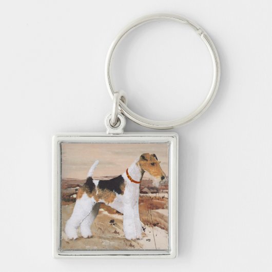 Draad Fox Terrier Herfst Sleutelhanger (Voorkant)