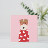 Draad Fox Terrier Hond Hart Bril Roze Kaart (Staand voorkant)