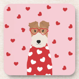 Draad Fox Terrier Hond Hart Bril Roze Rood Bier Onderzetter