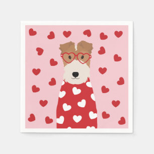 Draad Fox Terrier Hond Hart Bril Roze Rood Servet