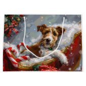 Draad Fox Terrier Hond Kerst Feestelijk Groot Cadeauzakje (Voorkant)