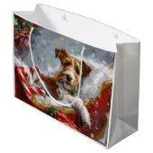 Draad Fox Terrier Hond Kerst Feestelijk Groot Cadeauzakje (Achterkant Gekanteld)