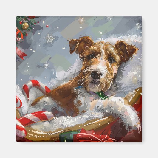 Draad Fox Terrier Hond Kerst Feestelijk Magneet (Voorkant)