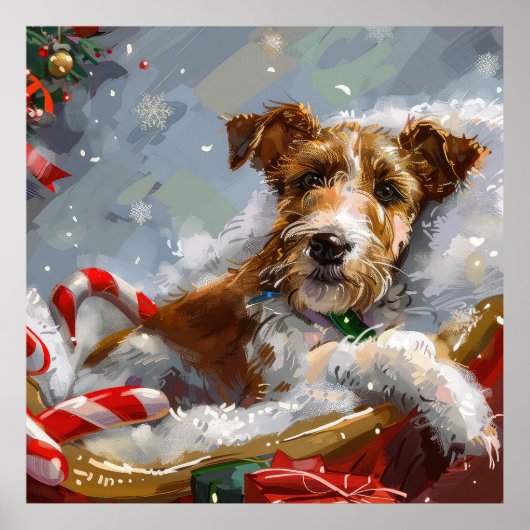 Draad Fox Terrier Hond Kerst Feestelijk  Poster (Voorkant)