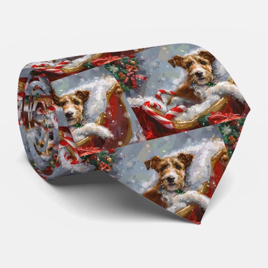 Draad Fox Terrier Hond Kerst Feestelijk  Stropdas (Opgerold)