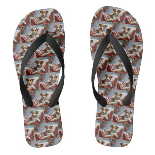 Draad Fox Terrier Hond Kerst Feestelijk  Teenslippers (Voetbed)