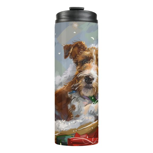 Draad Fox Terrier Hond Kerst Mis Thermosbeker (Voorkant)