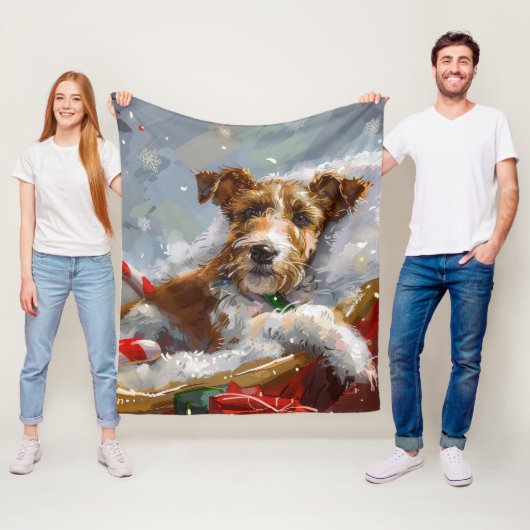 Draad Fox Terrier Hond Kerst Misviering Fleece Deken (In situ)