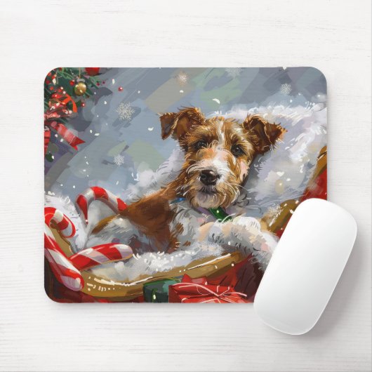 Draad Fox Terrier Hond Kerst Misviering Muismat (Met muis)