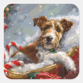 Draad Fox Terrier Hond Kerst Misviering Vierkante Sticker (Voorkant)