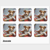 Draad Fox Terrier Hond Kerst Misviering Vierkante Sticker (Vel)