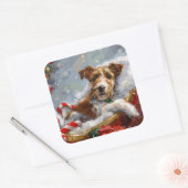 Draad Fox Terrier Hond Kerst Misviering Vierkante Sticker (Envelop)