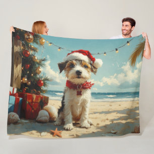 Draad Fox Terrier Hond Kerstmis Vintage Strand Fleece Deken