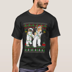 Draad Fox Terrier Hond Kerstverlichting Santa Ugly T-shirt