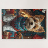 Draad Fox Terrier Hond Met Kerstcadeau Haard Legpuzzel (Horizontaal)