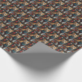 Draad Fox Terrier Hond met Kerstcadeau open haard Cadeaupapier (Hoek)