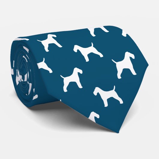 Draad Fox Terrier Hond Silhouetten Patroon Blauw Stropdas (Opgerold)