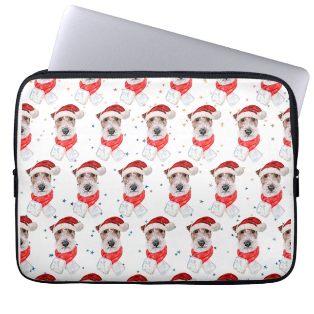 Draad Fox Terrier Hondenras Kerststerren Laptop Sleeve (Voorkant)