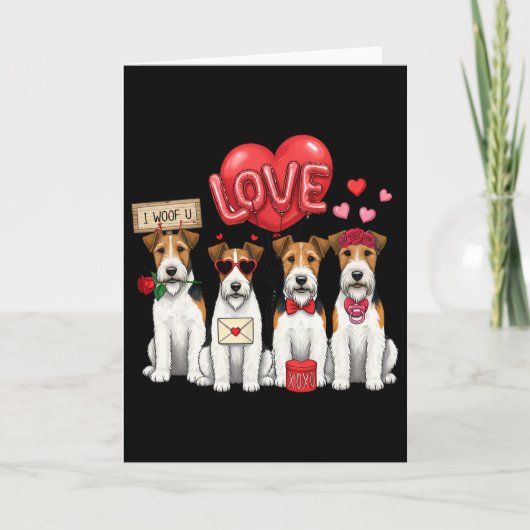 Draad Fox Terrier Ik blaf je Bow Sungles Hart Vale Kaart (Voorkant)