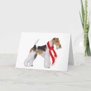 Draad Fox Terrier in een Sjaal Feestdagen Kaart